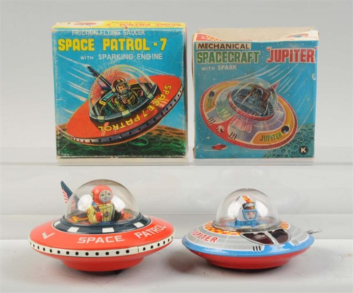 LOT OF 2: JAPANESE TIN LITHO SPACE SAUCERS.       
