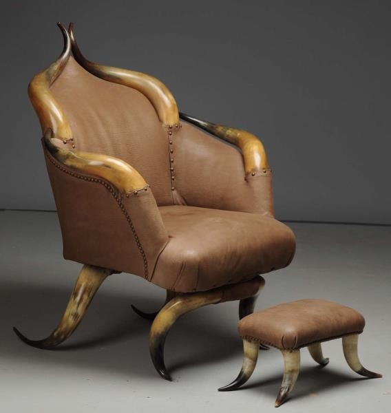 UNUSUAL HORN CHAIR AND FOOTREST.                  