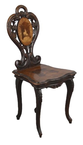 BLACK FOREST INLAID WOOD MUSICAL CHAIR            