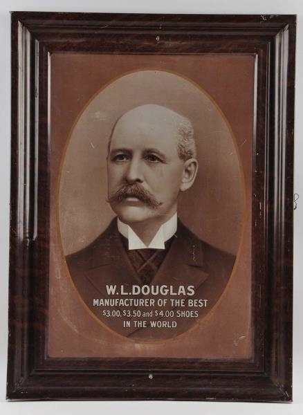 W. L. DOUGLAS SHOES SELF FRAMED TIN SIGN.         