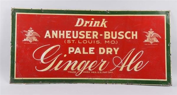 TIN EMBOSSED  ANHEUSER-BUSCH GINGER ALE SIGN.     