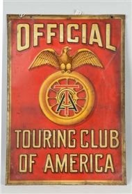 OFFICIAL TOURING CLUB OF AMERICA TIN SIGN.        