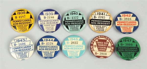 LOT OF 10: PENNSYLVANIA 3-DAY TOURIST BUTTONS.    