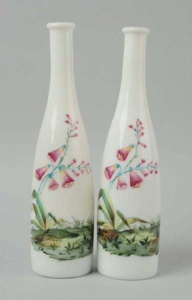 LOT OF 2: HAND PAINTED BARBER BOTTLES.            