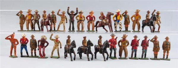 LOT OF 29: BARCLAY TYPE TOY  COWBOYS AND INDIANS. 