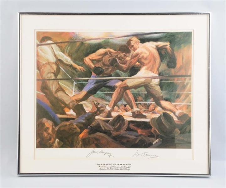 SIGNED LITHOGRAPH OF GENE TUNNEY AND JACK DEMPSEY.