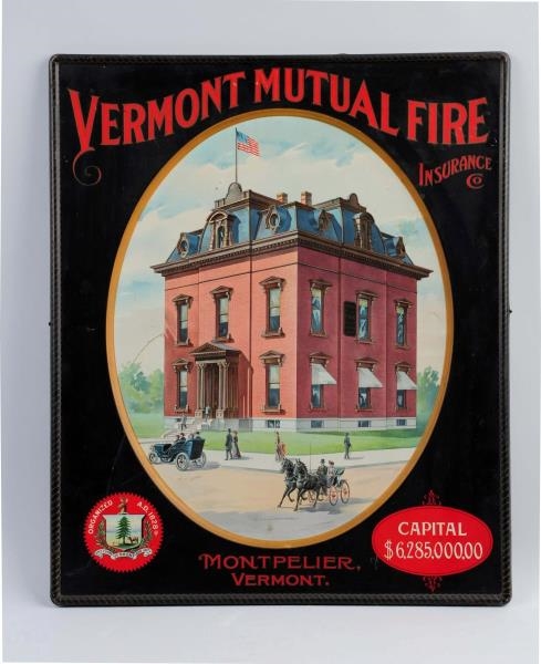 VERMONT MUTUAL FIRE INSURANCE TIN LITHO SIGN.     