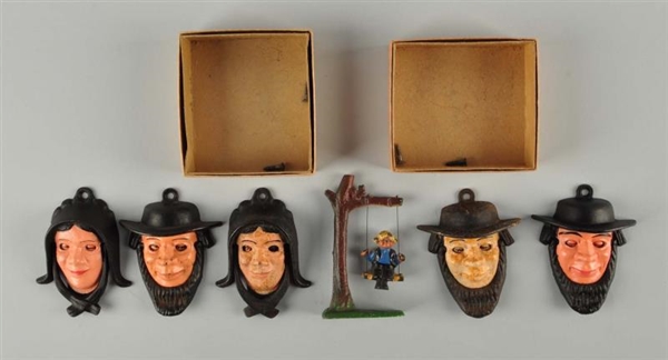 LOT OF 6: CAST IRON AMISH FACE DOOR KNOCKERS.     