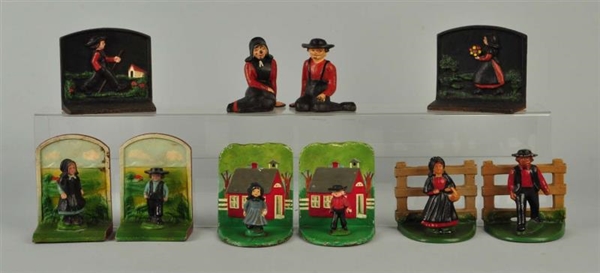 LOT OF 10: CAST IRON AMISH PEOPLE BOOKENDS.       