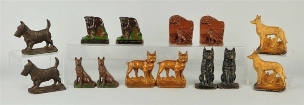 LOT OF 14: CAST IRON DOG BOOKENDS.                
