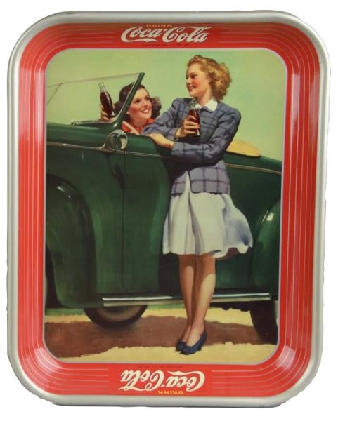 COCA COLA TWO GIRLS WITH A CAR TIN SERVING TRAY   