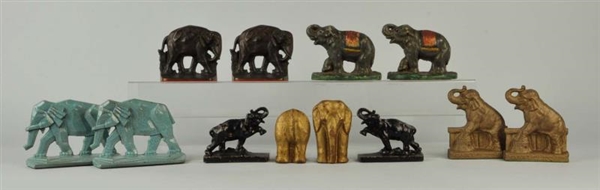 LOT OF 12: CAST IRON ELEPHANT BOOKENDS.           