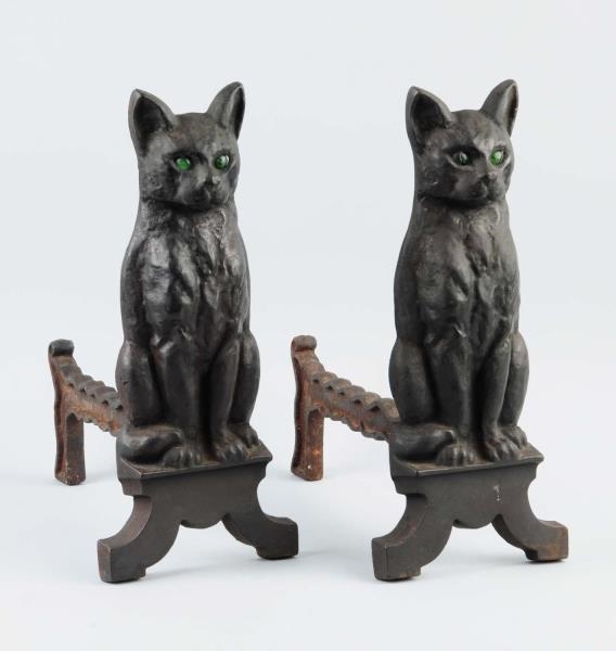 LOT OF 2: CAST IRON CAT ON BASE ANDIRONS.         