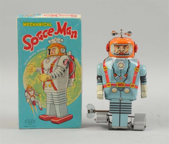 JAPANESE TIN LITHO WIND UP SPACE MAN WITH BOX.    