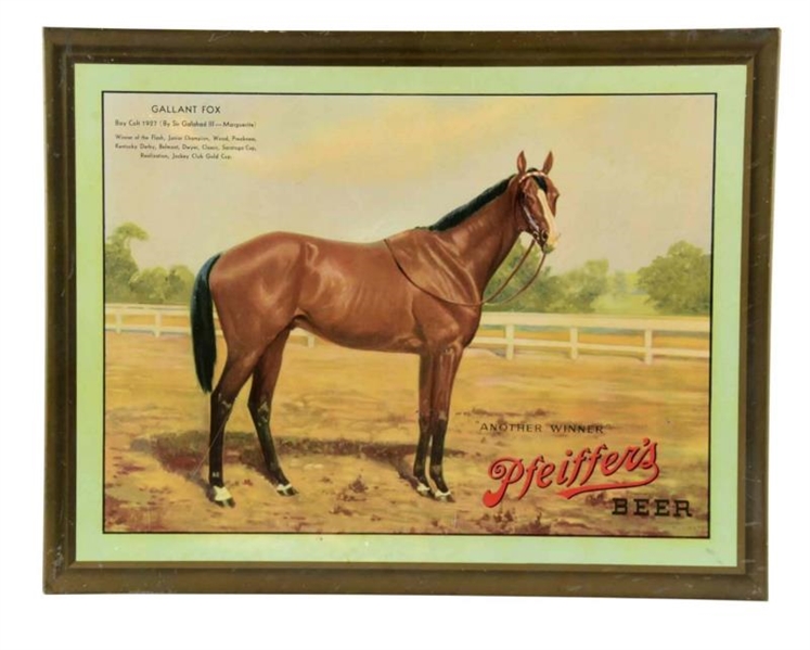 PFEIFFERS BEER TIN EQUESTRIAN ADVERTISING SIGN   