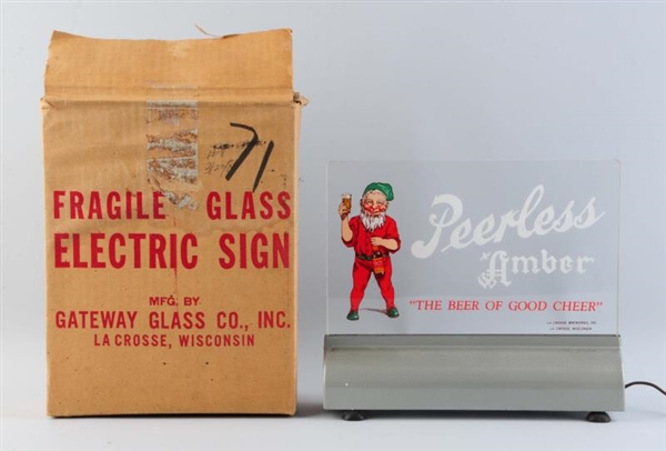 PEERLESS AMBER LIGHT UP SIGN NEW IN THE BOX.      