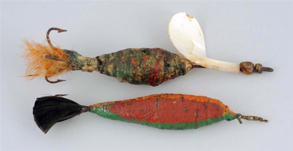 LOT OF 2: VERY EARLY FOLK ART FISHING LURES.      