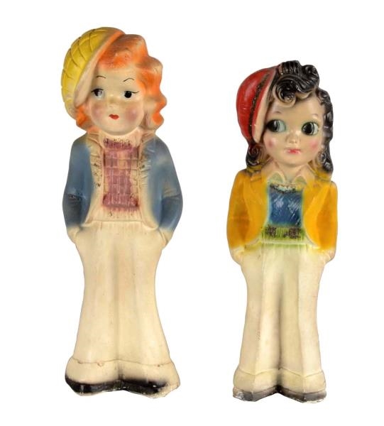 LOT OF 2: TALL CARNIVAL CHALKWARE GIRLS WITH PANTS