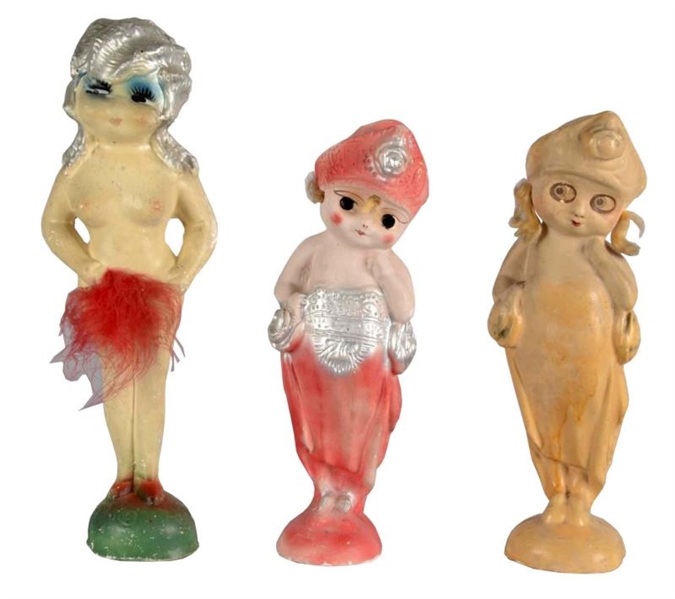  LOT OF 3: TALL EXOTIC CARNIVAL CHALKWARE GIRLS   
