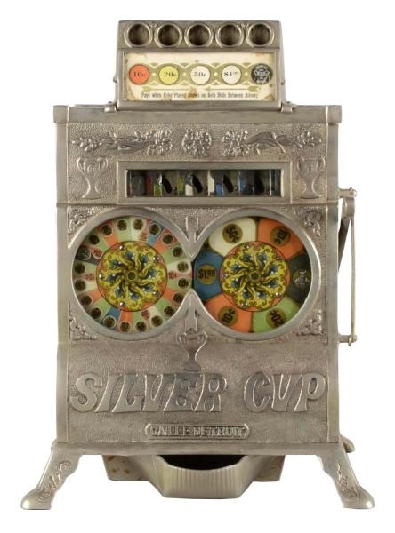 **5¢ CAILLE SILVER CUP COUNTER WHEEL SLOT MACHINE 