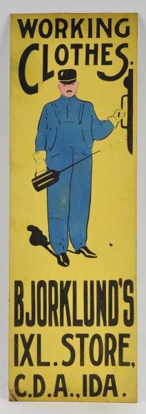 EARLY TIN PAINTED WORK WEAR CLOTHING SIGN.        