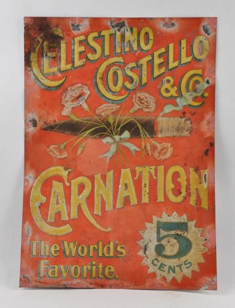 EARLY EMBOSSED TIN CELESTINO COSTELLO CIGAR SIGN. 