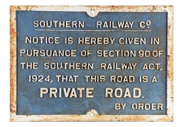 CAST IRON SOUTHERN RAILWAY CO. SIGN               