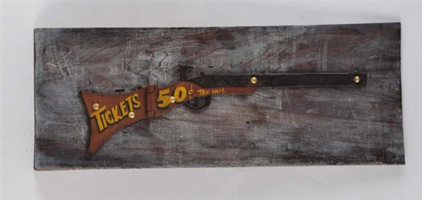 DIE CUT CAST IRON RIFLE ADVERTISING SIGN.         