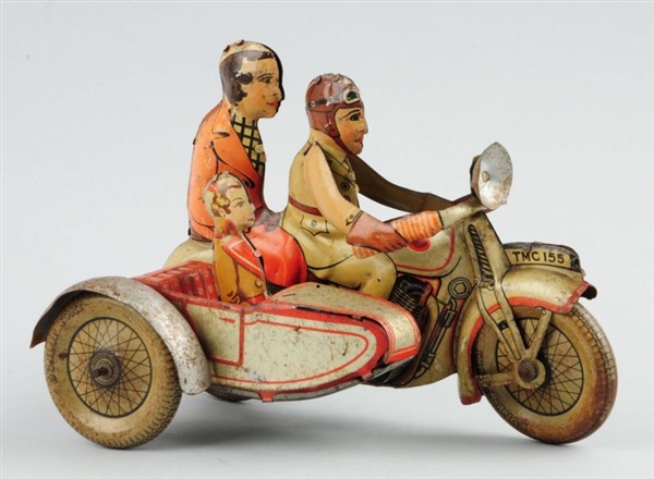 ENGLISH TIN LITHO METTOY MOTORCYCLE WITH SIDECAR. 