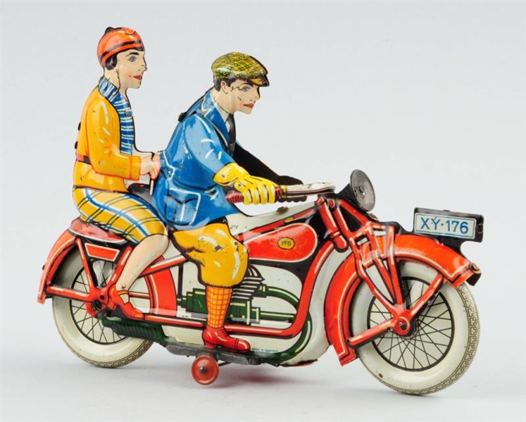 GERMAN GELLY TIN LITHO WIND-UP MOTORCYCLE TOY.    