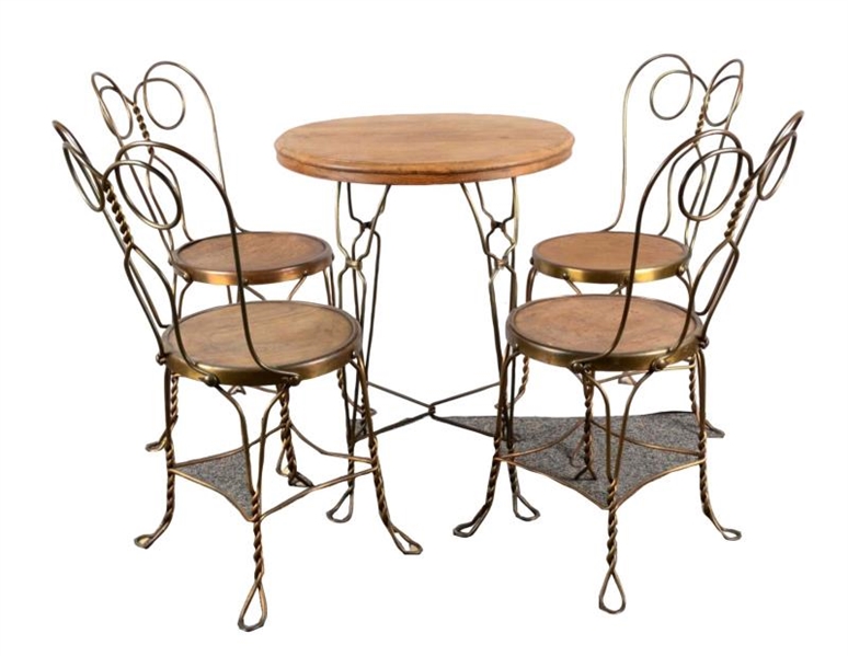 LOT OF 5: TWISTED METAL TABLE AND CHAIRS          