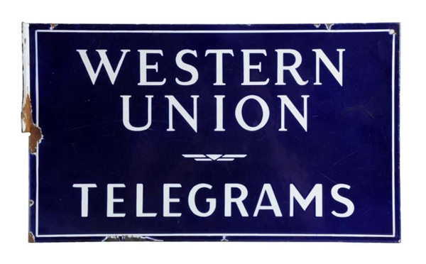 WESTERN UNION TELEGRAMS PORCELAIN FLANGE SIGN     