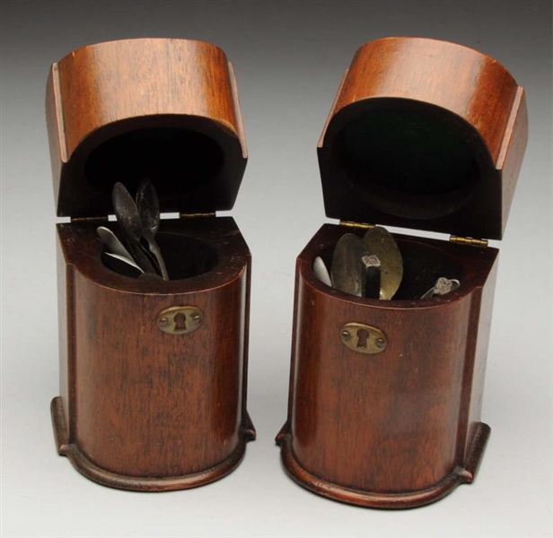PAIR OF WOODEN SILVERWARE BOXES.                  