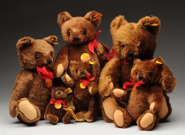LOT OF 6: CHOCOLATE BROWN ORIG. BEARS WITH IDS.   