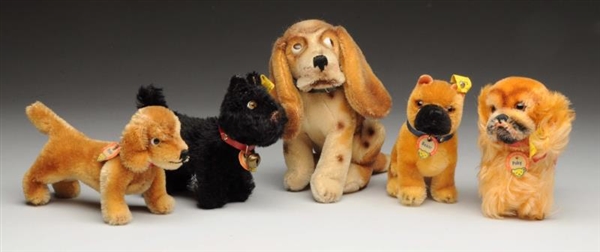 LOT OF 5: STEIFF MINATURE DOGS WITH ID.           