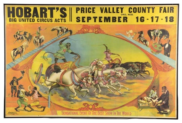 HOBARTS CIRCUS ADVERTISING POSTER IN FRAME       