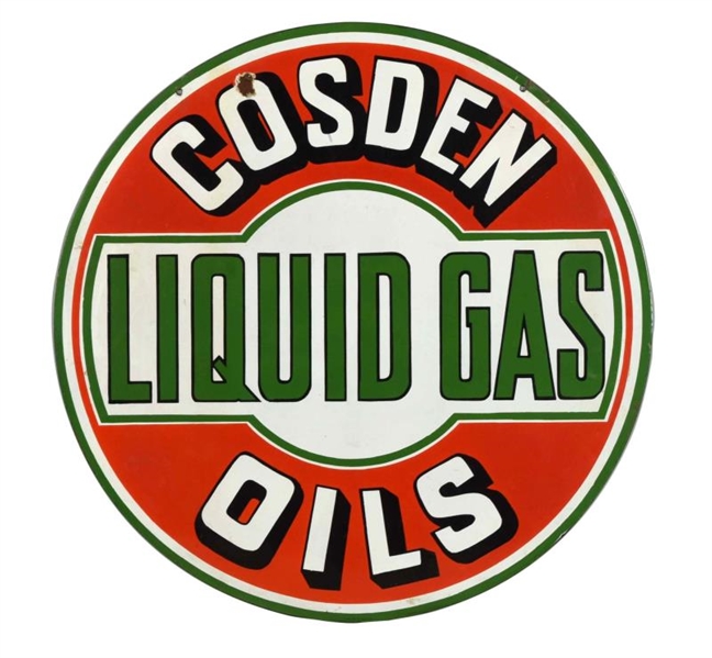 COSDEN LIQUID GAS OILS PORCELAIN SIGN.            