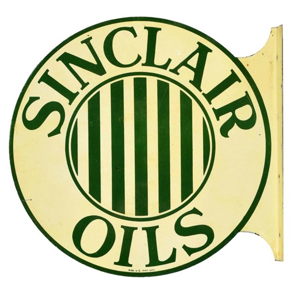 SINCLAIR OILS WITH STRIPES TIN DIECUT FLANGE SIGN.