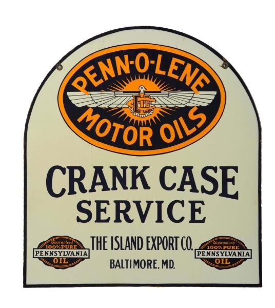 PENN-O-LENE MOTOR OILS "CRANK CASE SERVICE" SIGN. 