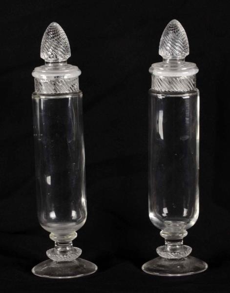LOT OF 2: GLASS APOTHECARY CANDY JARS WITH LIDS   