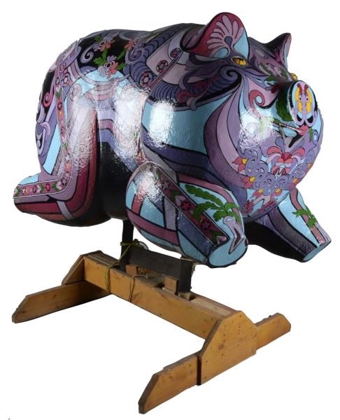DECORATIVELY PAINTED PIG ON STAND                 
