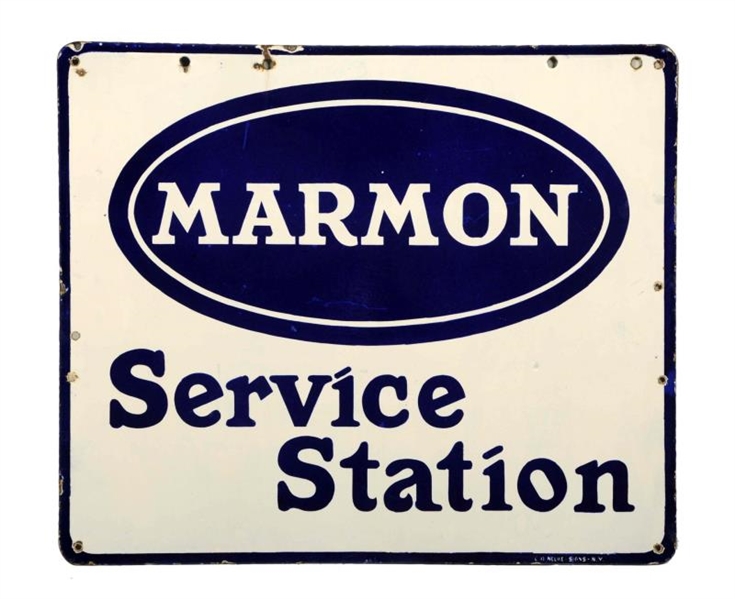 MARMON SERVICE STATION PORCELAIN SIGN.            
