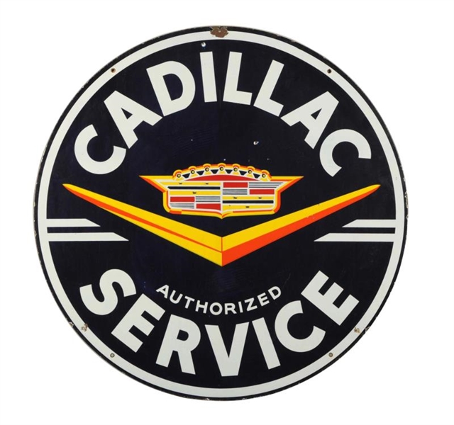 CADILLAC WITH SQUATTY CREST & V LOGO SIGN.        
