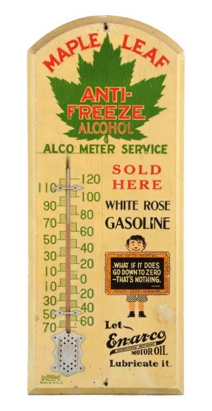 WHITE ROSE GASOLINE WOODEN THERMOMETER.           