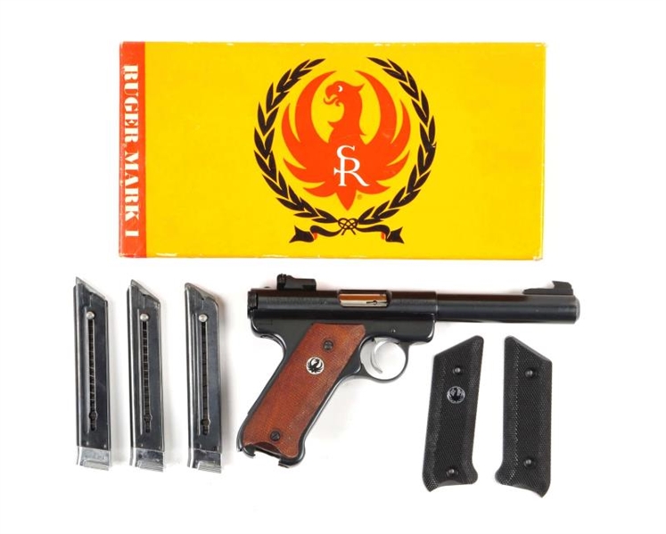 (M) BOXED RUGER MARK I SEMI AUTOMATIC PISTOL.     