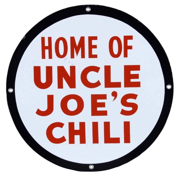 UNCLE JOES CHILI ROUND PORCELAIN SIGN            