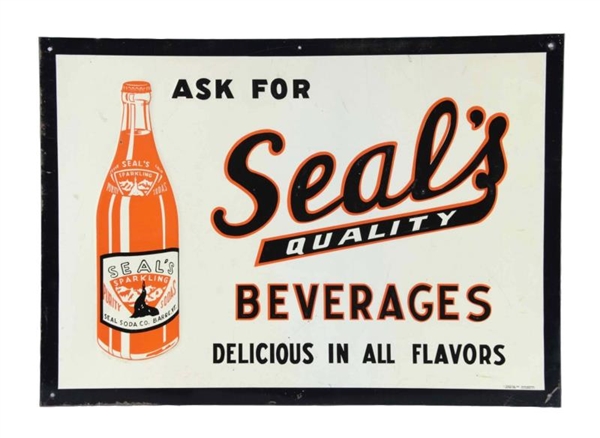 SEALS QUALITY BEVERAGES TIN ADVERTISING SIGN     