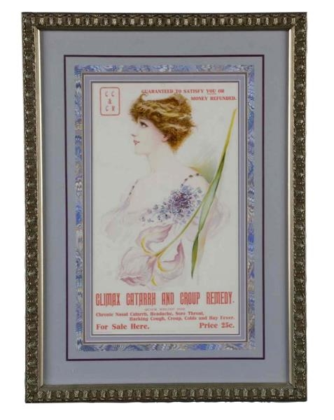CLIMAX CATARRH & CROUP REMEDY LITHOGRAPH IN FRAME 