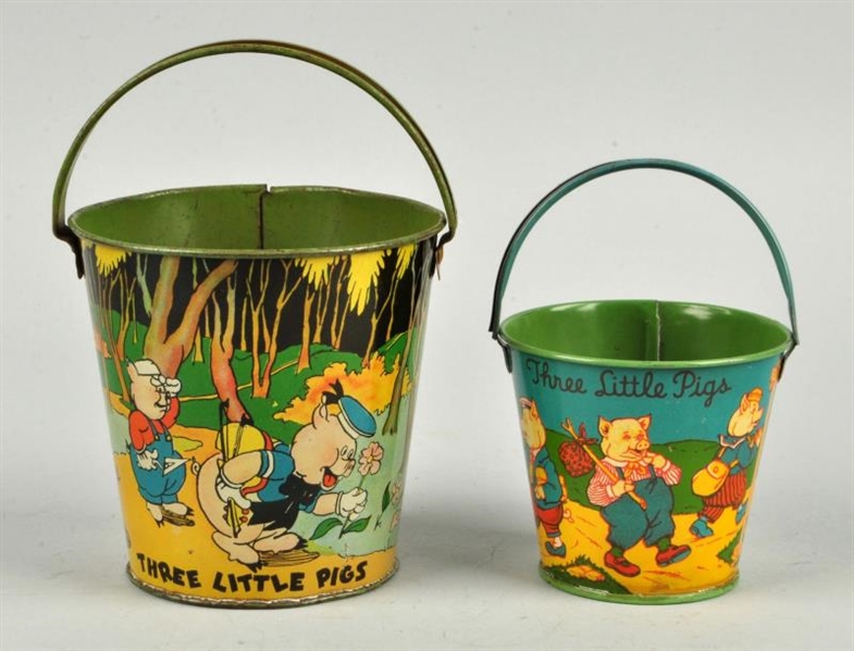 LOT OF 2: THREE LITTLE PIGS TIN LITHO PAILS.      