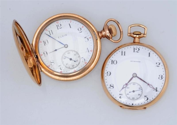 A GROUP OF TWO GOLD FILLED POCKET WATCHES         